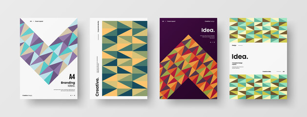 Obraz premium Company identity brochure template collection. Business presentation vector A4 vertical orientation front page mock up set. Corporate report cover abstract geometric illustration design layout bundle.