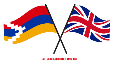 Fototapeta premium Artsakh and United Kingdom Flags Crossed And Waving Flat Style. Official Proportion. Correct Colors