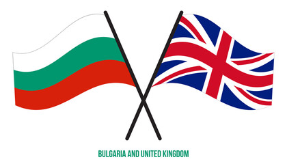 Bulgaria and United Kingdom Flags Crossed Flat Style. Official Proportion. Correct Colors