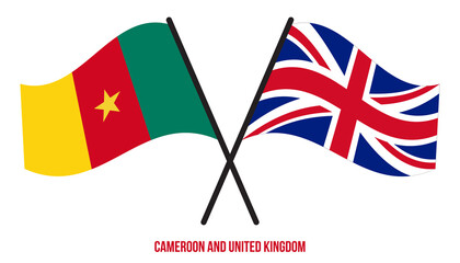 Cameroon and United Kingdom Flags Crossed Flat Style. Official Proportion. Correct Colors