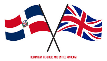 Obraz premium Dominican Republic and United Kingdom Flags Crossed And Waving Flat Style. Official Proportion