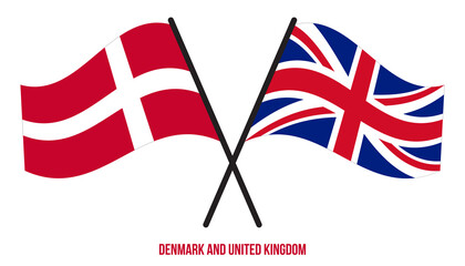 Denmark and United Kingdom Flags Crossed Flat Style. Official Proportion. Correct Colors