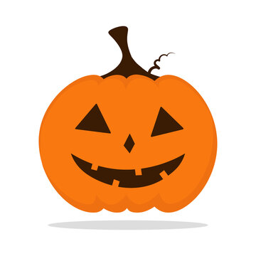 Halloween pumpkin with carved face cartoon isolated illustration on white background. Cute smiling Jack Lantern icon