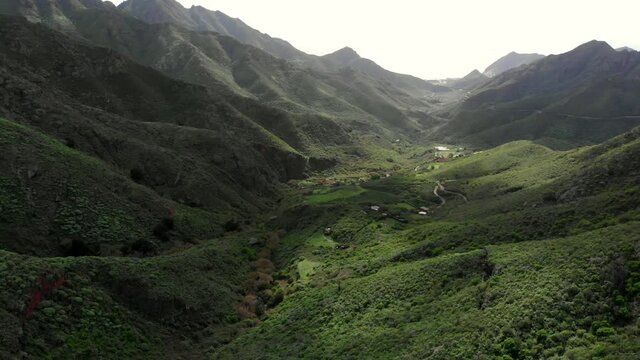 aerial view of beautiful green valleys and hills Tenerife Island Anaga park
