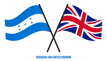 Honduras and United Kingdom Flags Crossed And Waving Flat Style. Official Proportion. Correct Colors