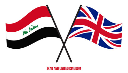 Iraq and United Kingdom Flags Crossed And Waving Flat Style. Official Proportion. Correct Colors