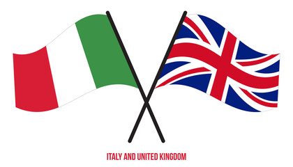 Italy and United Kingdom Flags Crossed And Waving Flat Style. Official Proportion. Correct Colors