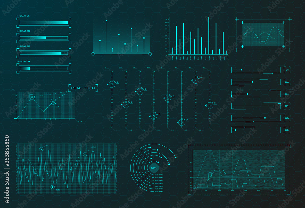 Poster set of hud infographic elements. sci-fi charts and diagrams for futuristic user interface hud, ui, g