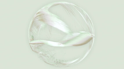 Lovely bright 3D sphere with beautiful fluid hair, dynamic lines or fishing line abstraction