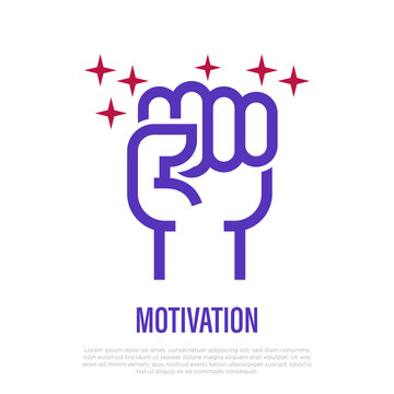 Motivation symbol. Fist. Thin line icon of success, protest, strength. Vector illustration.
