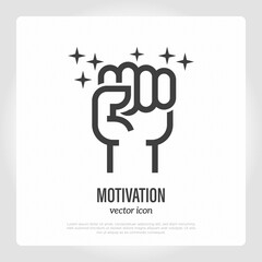 Motivation symbol. Fist. Thin line icon of success, protest, strength. Vector illustration.