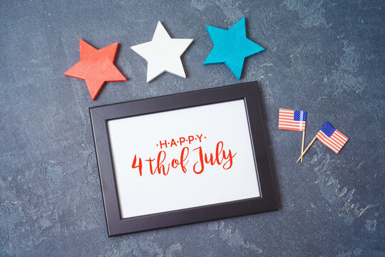 Happy Independence Day, 4th of July celebration concept with photo frame mock up template