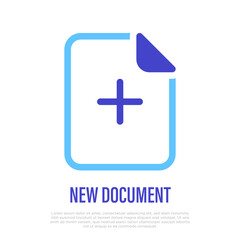 New document symbol: paper sheet with plus sign. Thin line icon for mobile app. Vector illustration.