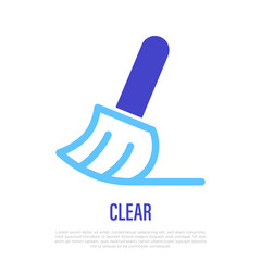 Clear sign for mobile app. Thin line icon of broom. Vector illustration.