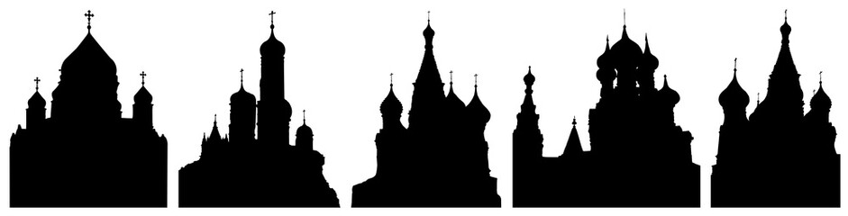 Fototapeta premium Cathedrals or churches of Moscow in Russia, set of silhouettes. Vector illustration