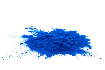 Blue spirulina powder isolated on white background. Phycocyanin extract. Natural superfood, vegan, healthy dietary supplement. Close-up of blue spirulina bacterium over white background.