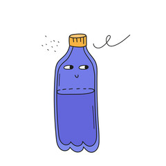 Fun plastic bottle. Vector illustration. Water bottle. Plastic waste
