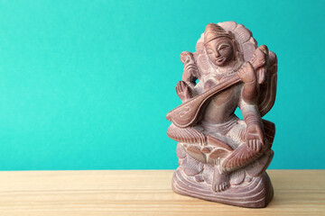 Figurine of the Hindu goddess Sarasvati. The goddess of knowledge and wisdom is Saraswati.