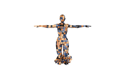 Unusual concept styling contemporary abstract woman in T pose