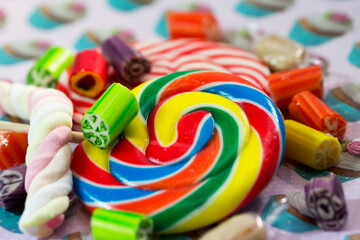 Colourful sweets (candy) marshmallow rope close up macro photography
