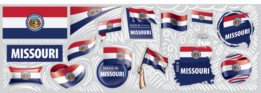 Vector set of flags of the American state of Missouri in different designs