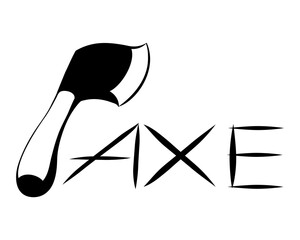 Black line art Vector illustration on a white background of an axe. Suitable for making logo.
