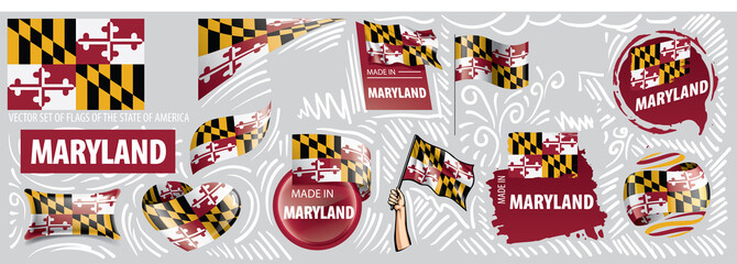 Vector set of flags of the American state of Maryland in different designs
