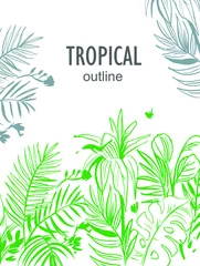 Afwasbaar Fotobehang Tropische bladeren Floral vector backgrounds with tropical plants. Hand drawn illustrations.