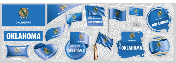 Vector set of flags of the American state of Oklahoma in different designs - obrazy, fototapety, plakaty