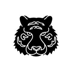 Bengal tiger black glyph icon. Panthera Tigris. National Indian animal. Symbol of power. Extant big cat species. Asian wildlife. Silhouette symbol on white space. Vector isolated illustration