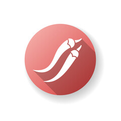 Chilli pepper red flat design long shadow glyph icon. Mexican food. Fresh vegetable to prepare hot sauce. Jalapeno for salsa. Whole veggie to make seasoning. Silhouette RGB color illustration