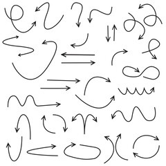 Vector set of arrows. Hand drawn doodle. Sketchy describe lines with a pencil.