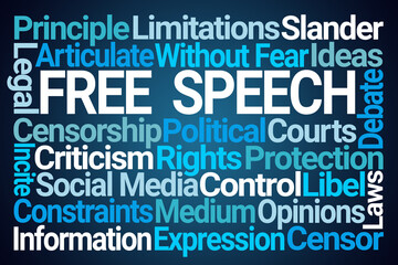 Free Speech Word Cloud on Blue Background