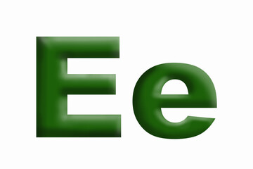 Letter of the alphabet E, volumetric letter, grassy green, large and small.