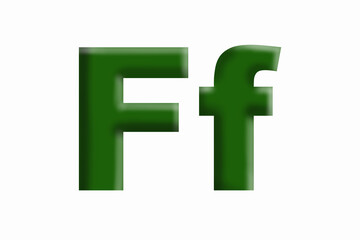 Letter of the alphabet F, volumetric letter, grassy green, large and small.