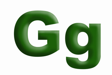 Letter of the alphabet G, volumetric letter, grassy green, large and small.