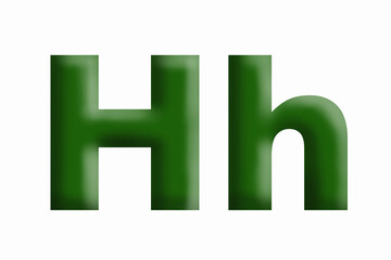 Letter of the alphabet H , volumetric letter, grassy green, large and small.
