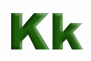 Letter of the alphabet K , volumetric letter, grassy green, large and small.