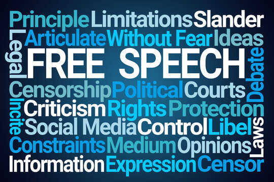 Free Speech Word Cloud on Blue Background