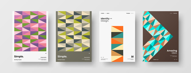 Company identity brochure template collection. Business presentation vector A4 vertical orientation front page mock up set. Corporate report cover abstract geometric illustration design layout bundle.