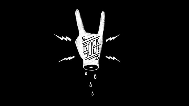 2d animated motion illustration of hand gesture rock. Tattoo vintage retro grunge style. Hand, fingers, flashlights.