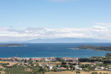 Fototapeta na wymiar high angle cityscape view of small fishing town Urla in Izmir Turkey