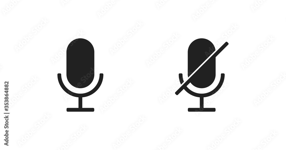 Poster microphone button on and off icon in flat for app design. vector