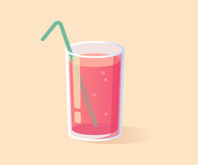 Glass of drinks. Soda with straw. Vector illustration with refreshing summer drink.
