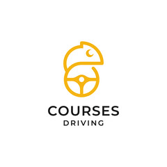 Fototapeta premium Simple modern design logo with a combination of chameleon symbols and car steering wheel