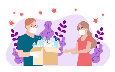 Humanitarian Support, concept of charity and donation. Give and share your love to people. Volunteering vector illustration. 