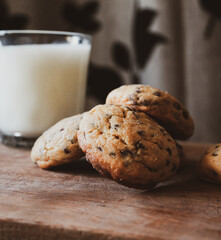 traditional cookies with chocolate and a glass of milk to replenish energy