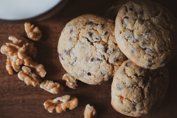 traditional cookies with chocolate and a glass of milk to replenish energy