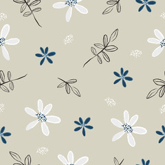 Cute elegant vintage flowers seamless pattern background 
