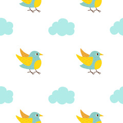Fototapeta na wymiar Seamless pattern with cute birds. Funny characters. Suitable for baby textiles.